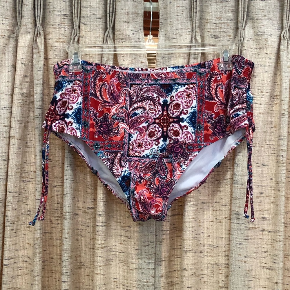 Swimsuits For All Paisley Print Adjustable Sides Swim Bottoms
